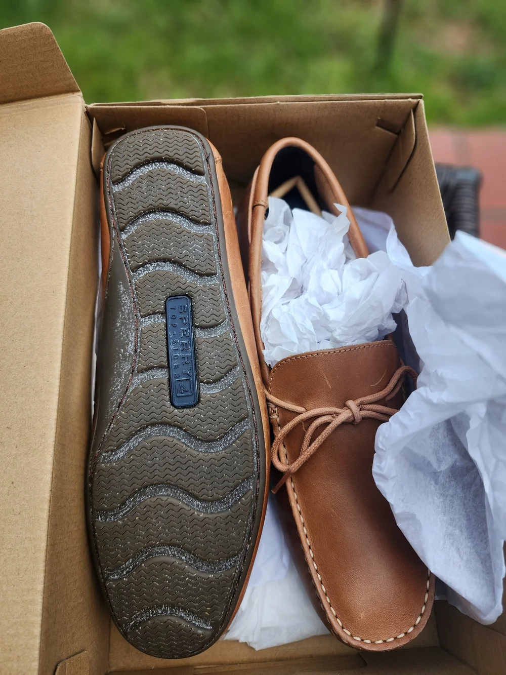 Sperry Men's Brown Leather Boat Shoes with Moc Toe Stitching
